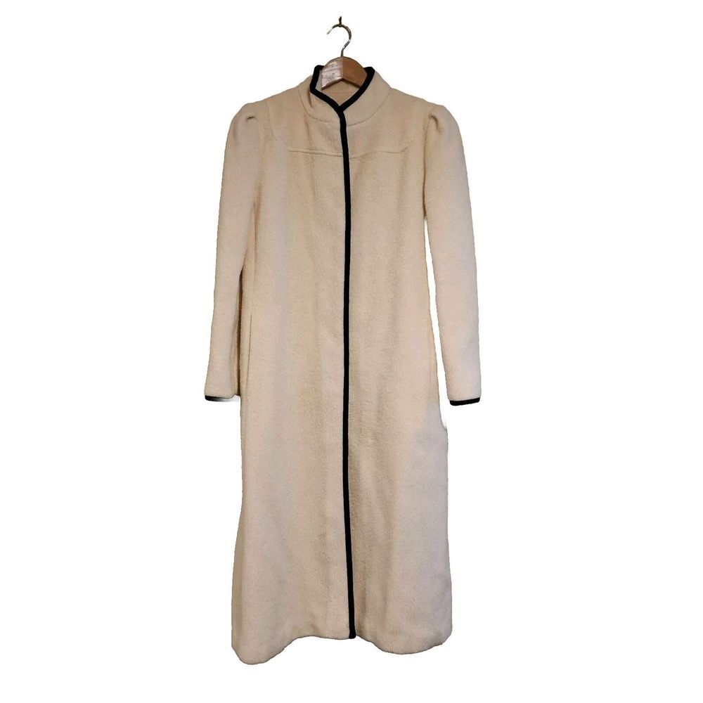 Vintage Stevens Forstmann Trench Coat Wool Mohair Size Medium Tan Cream Union